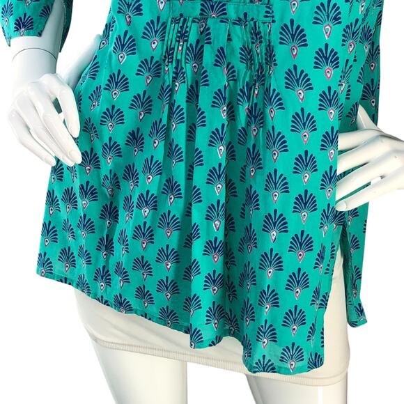 Roller Rabbit Womens Size M Top Checha Arles Shirt Tunic Split Neck 3/4 Sleeve - Picture 3 of 16